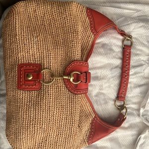 Coach large straw an leather satchel.